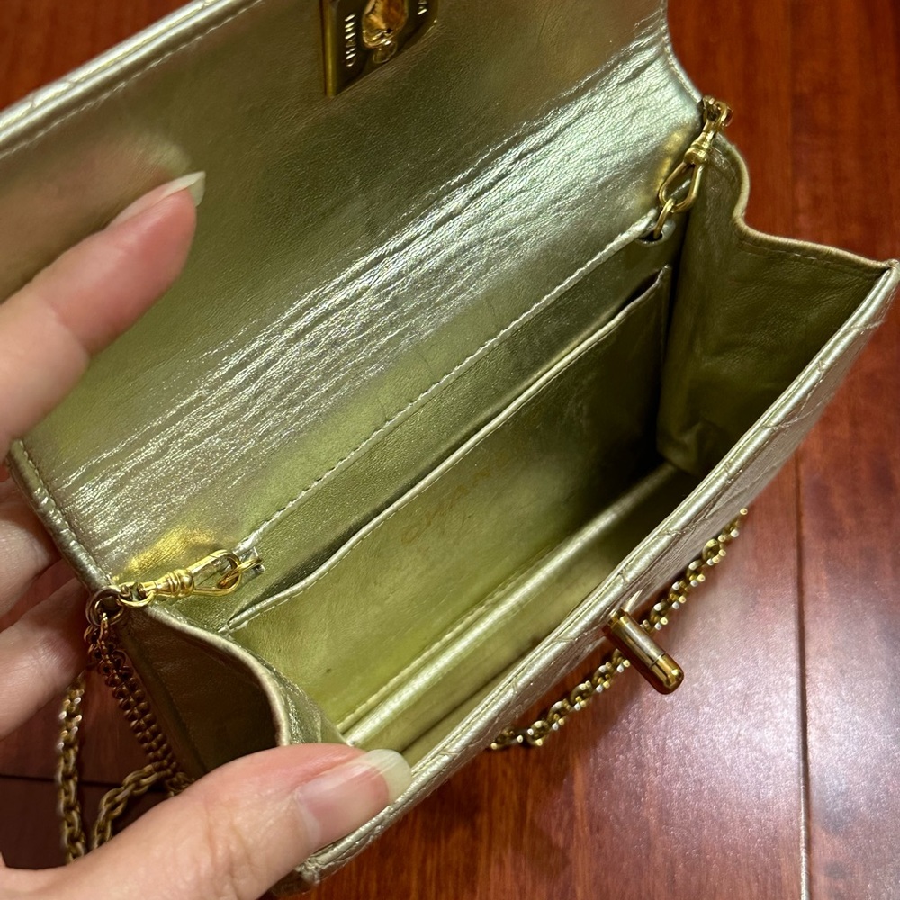 Vintage Chanel mini CF Flag WOC Gold Wallet waist bag clutch 3 in 1 - Picture 8 of 15